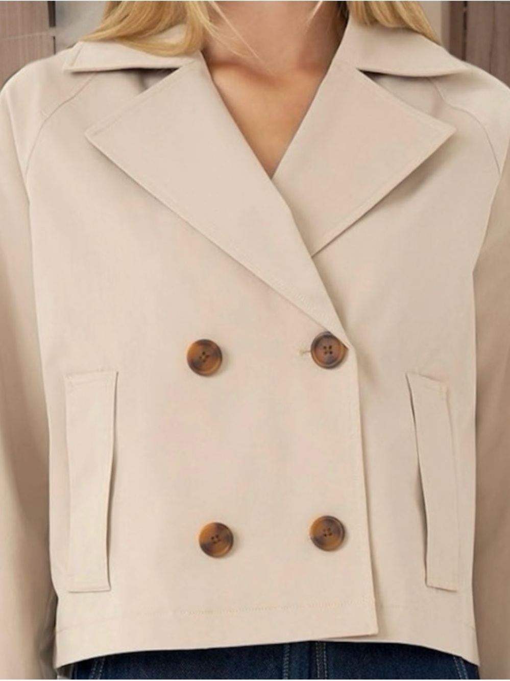 Rebecca Minkoff Cropped Double-Breasted Beige Trench Jacket